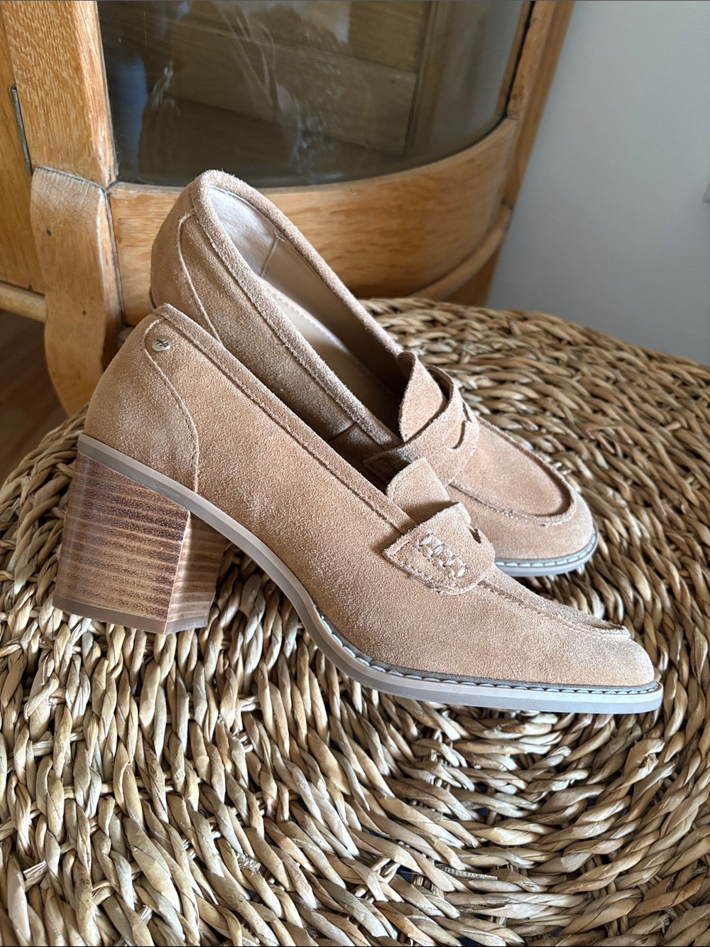 Hush Puppies Tan Suede Block Heel Loafers